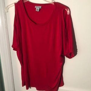 DKNY Red Cold Shoulder T-shirt (Medium)